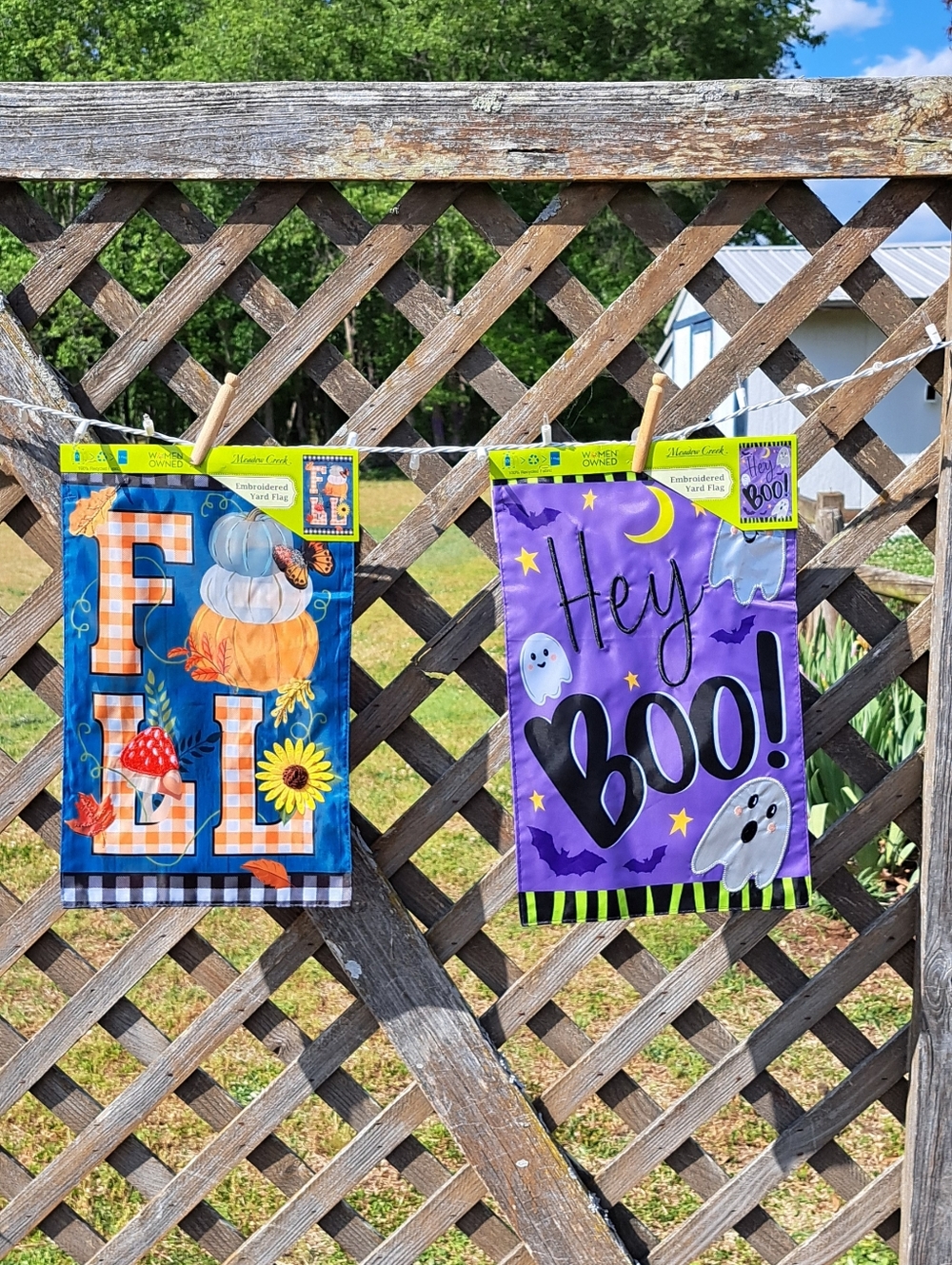 Set of 2 NWT Hey Boo! Halloween & FALL Garden Flags